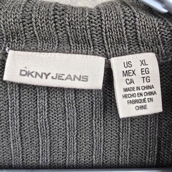 DKNY Jeans Womens XL Gray Full Zip Knit Sweater With Collar Ramie & Cotton Blend - Picture 3 of 6